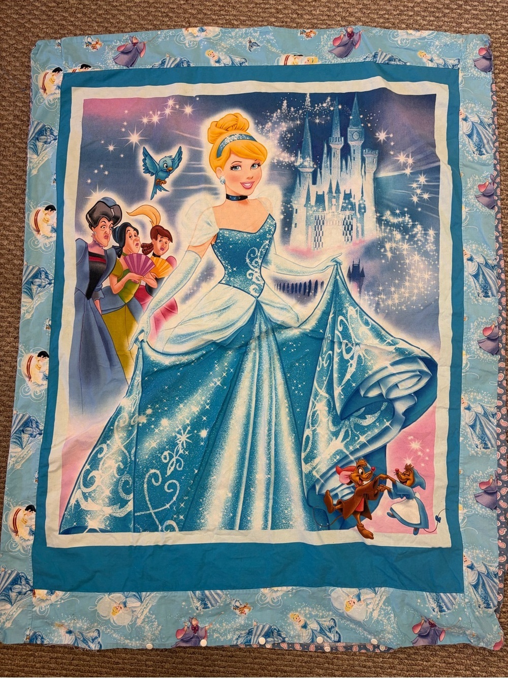 Disney Cinderella Toddler Bed Duvet Cover Quilt Cotton flannel Handmade 36x46